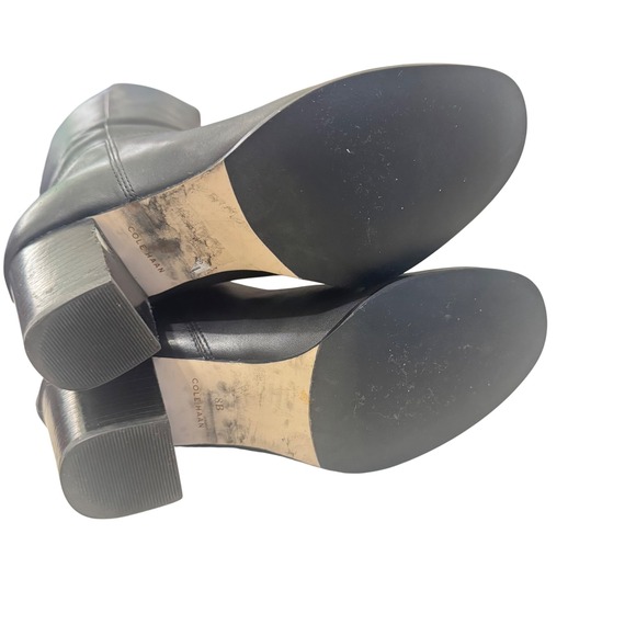 Cole Haan Black Leather Knee High Boots Block Heel Zipper Size 8B - Picture 8 of 13